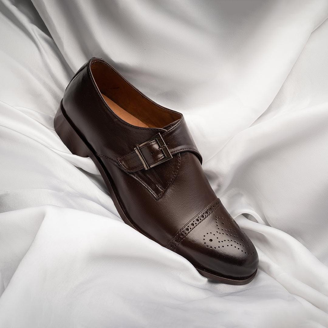 Single Monk Strap Cap Toe Brogue Dress Shoe
